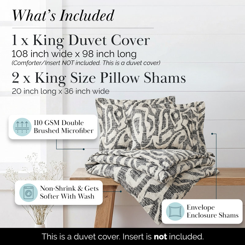 Khari Microfiber Duvet Cover Set, Gray, King Duvet Cover + 2 Shams