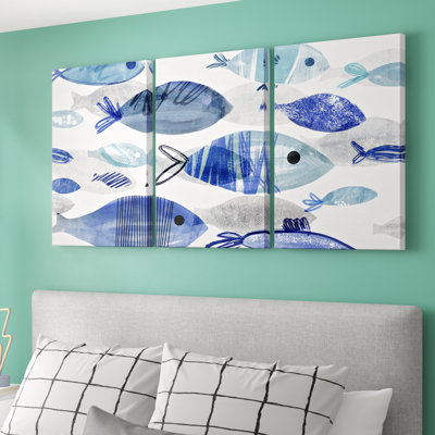 Fish Parade I - Toile tendue avec châssis de qualité supérieure - Prêt à être accroché
