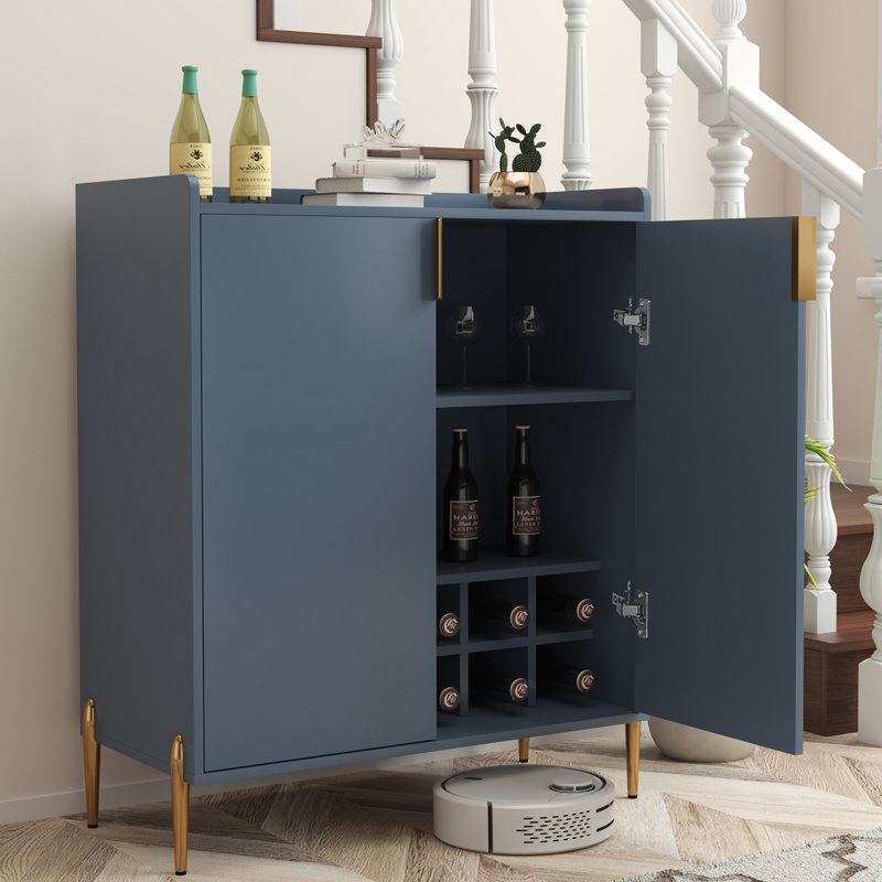 2-Doors Bar Cabinet Wine Storage Cabinet, Blue