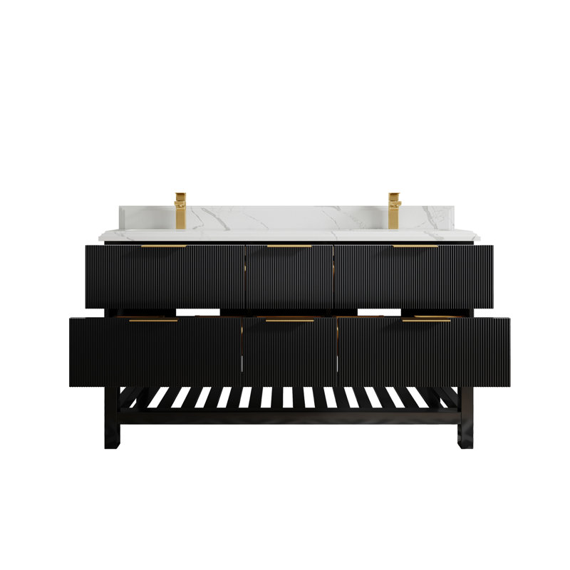 Meuble-lavabo double 60 po avec comptoir en quartz 60 po