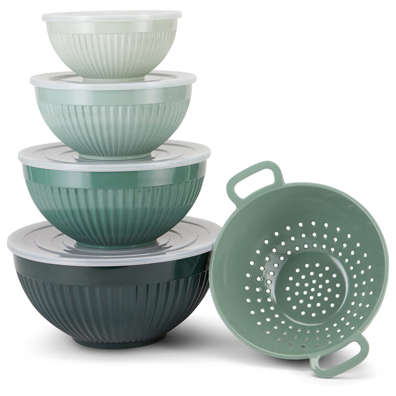 Green Melamine 5-Piece Nested Mixing Bowl Set with Lids