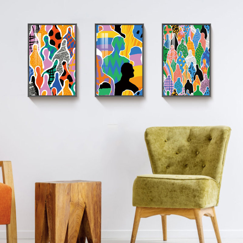 " Abstract Art " 3 - Pieces, Black, 16" H x 36" W x 1" D