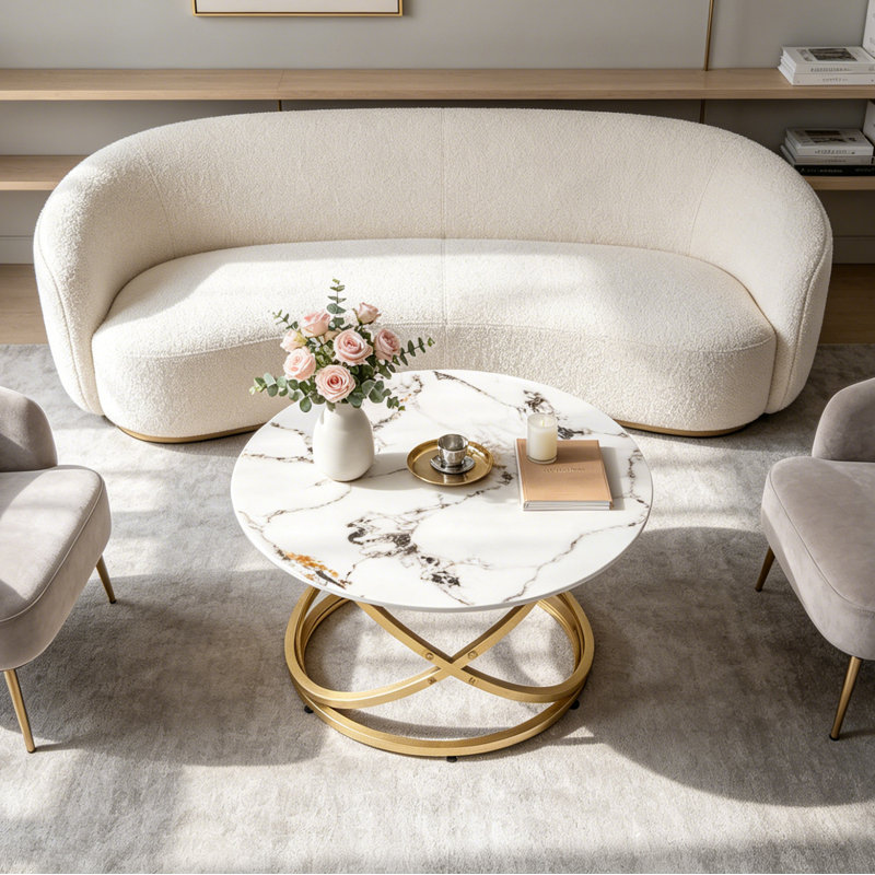 Reepham Frame Coffee Table with Storage, White/Gold