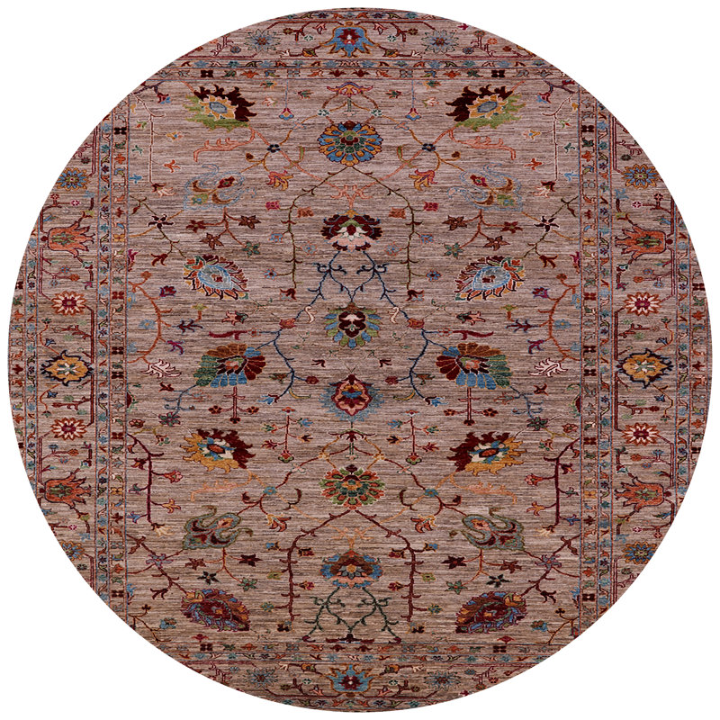 Tapis brun à motif oriental, Rond 4 pi