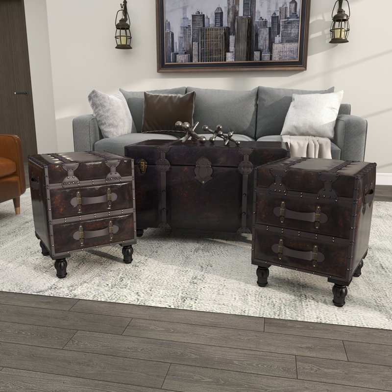 Ensemble de banc 4 tiroirs avec sangles et clous en similicuir Rosenthal