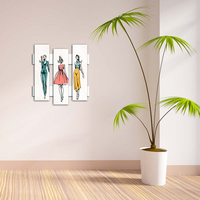Portemanteau mural à 3 crochets en rose / vert / jaune Lievin