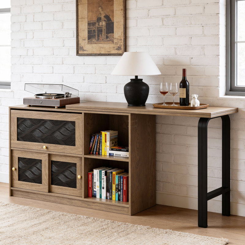 Bureau en bois extensible de 91,7 pouces avec armoire de rangement et structure en métal pour bureau à domicile, poste de travail multifonctionnel