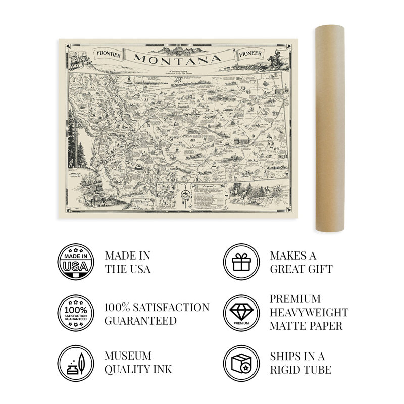 Carte du Montana de 1937, H 24 po x l 36 po