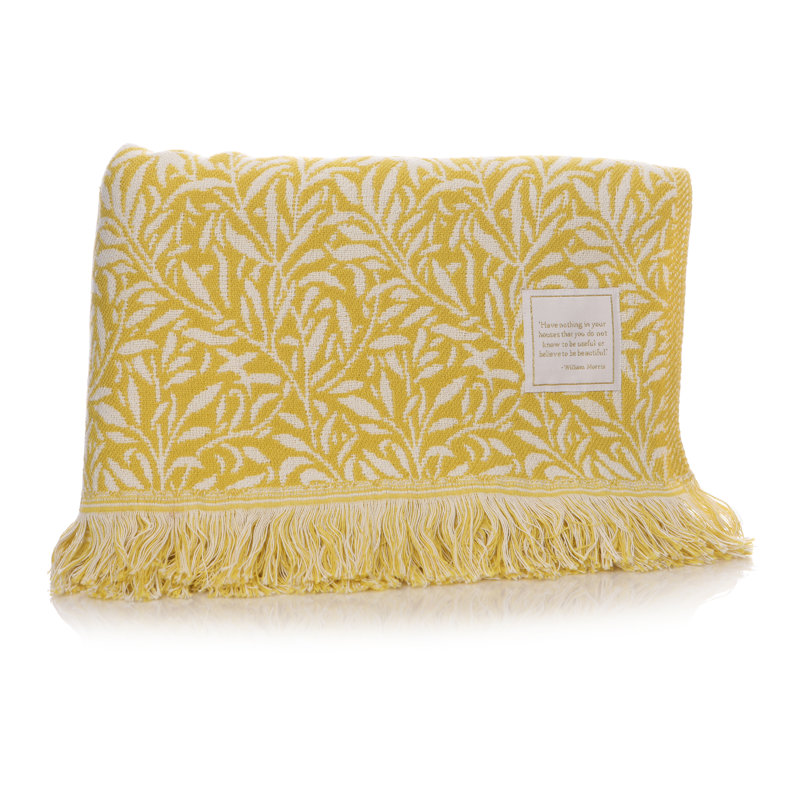 Aadhavan Floral Blanket with Fringe, Yellow