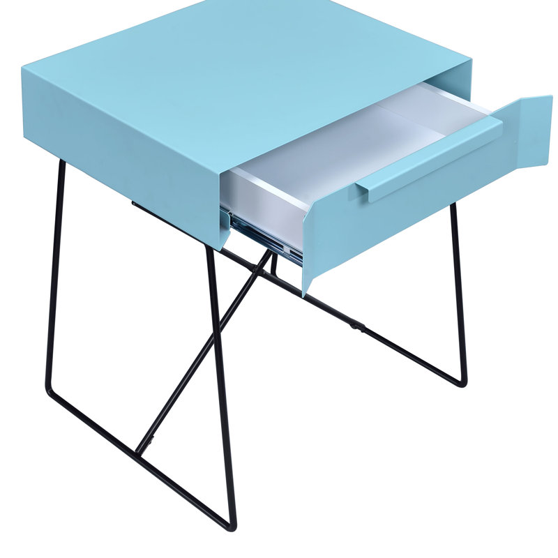 Emig End Table with Storage, Teal