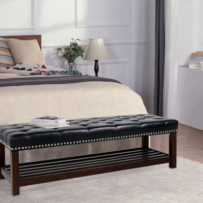 Bedroom & Entryway Upholstered Bench. Wooden Base With Full Sponge Seat. Construction. Soft Pu Cover. Solid Wood Frame And Birch Legs. 60.05"W X 19.38"D 17.45"H. Black Bench For Entryway. Comfortable