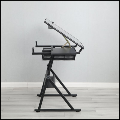 Adjustable Tempered Glass Drafting Printing Table with Comfortable Chair, Perfect for Artistic and Professional Use