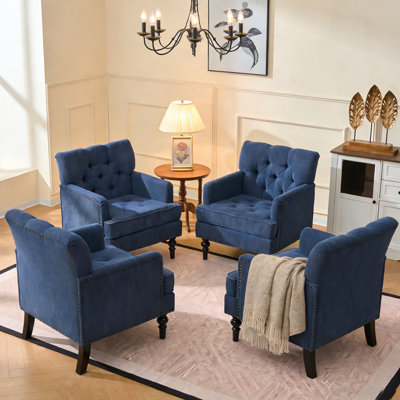 ensemble de 4 fauteuils club en velours côtelé de style Mid-Century capitonné avec détails cloutés pour le salon, la chambre à coucher et le coin lecture