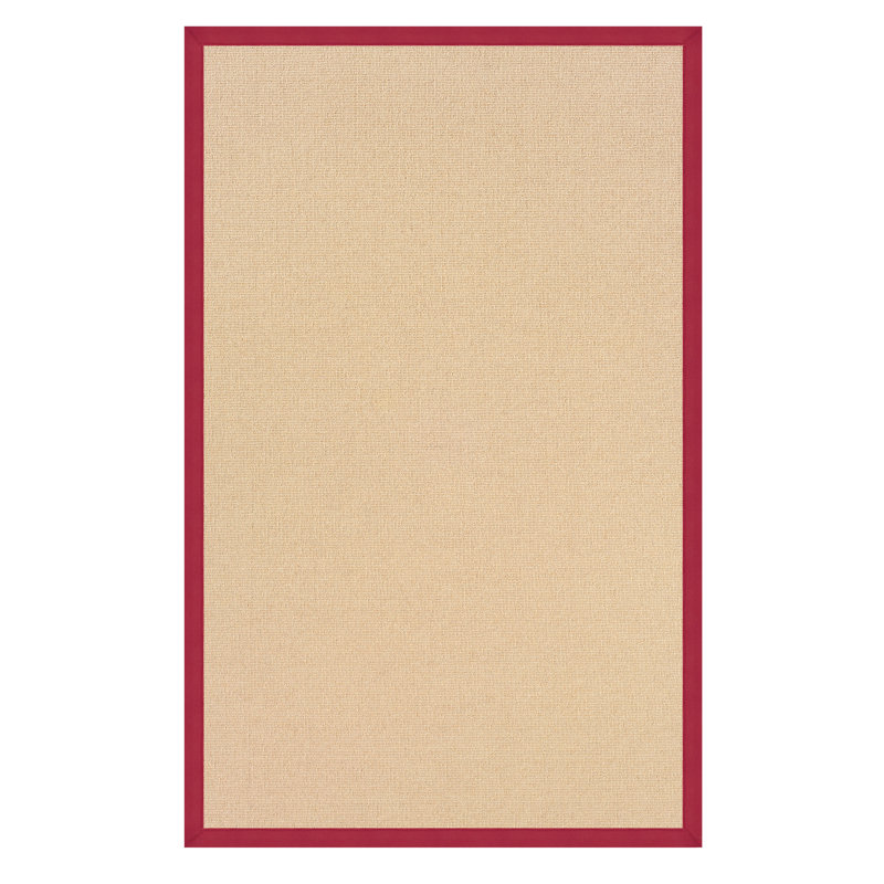 Nannette Handmade Light Beige Berber with Red Cotton Border Made in the USA Area Rug, Rectangle 1'10" x 2'10"