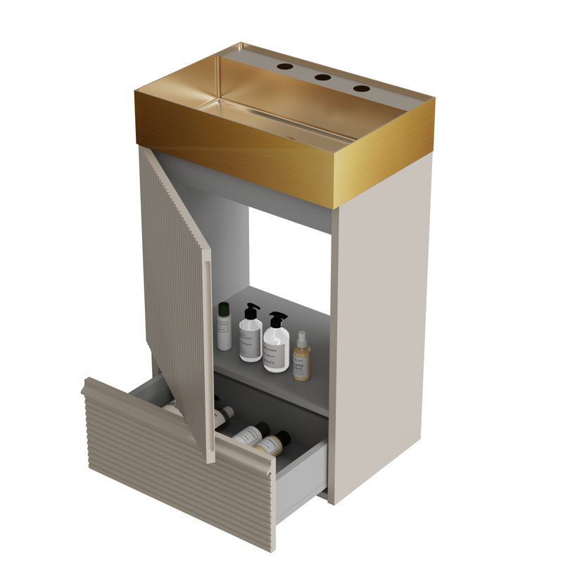 Meuble-lavabo de 20 po avec lavabo en acier inoxydable, Gris