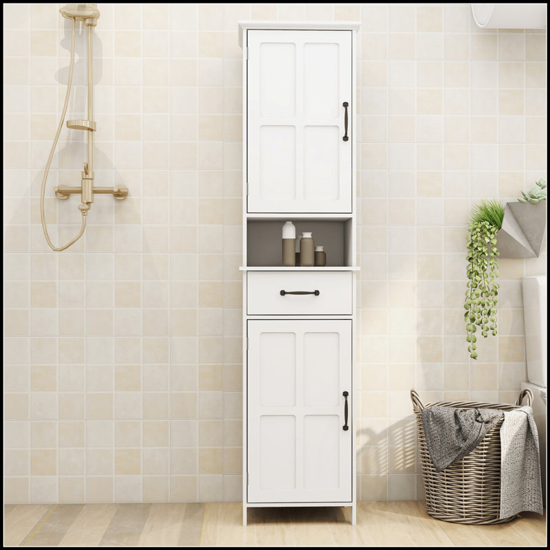 Armoire sur pied à double porte étroite à hauteur étroite avec design élégant et beaucoup de rangement pour les espaces modernes