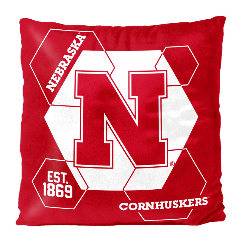 NCAA Nebraska Connector Velvet Reverse College Team Pillow, Great for Home or Office, 16x16 Inches