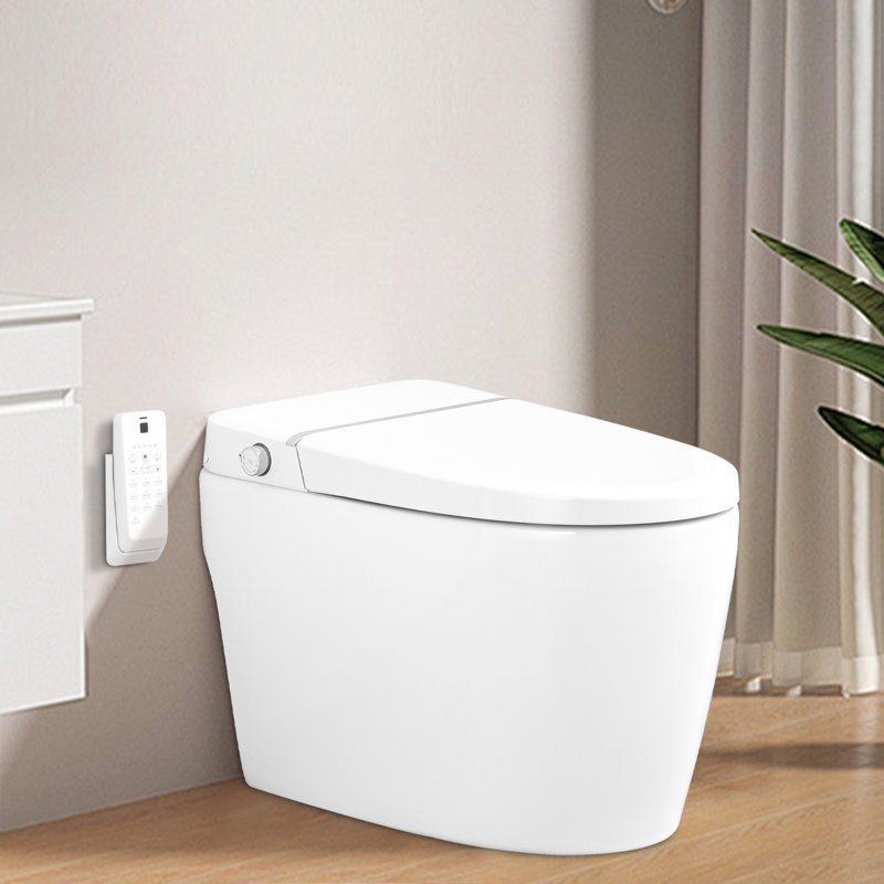 Combiné de bidet de toilette intelligent avec buse autonettoyante, siège chauffant, veilleuse, commande à bouton, chasse d'eau en cas de panne de courant, fermeture en douceur, chasse automatique, avec télécommande