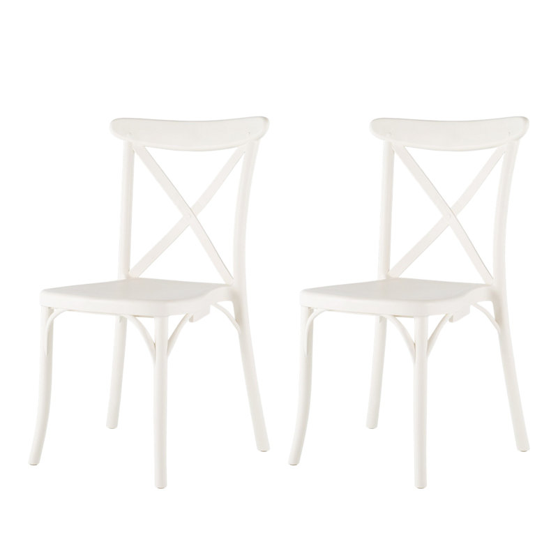 Ensemble de deux chaises de salle à manger d'extérieur empilables en plastique blanc