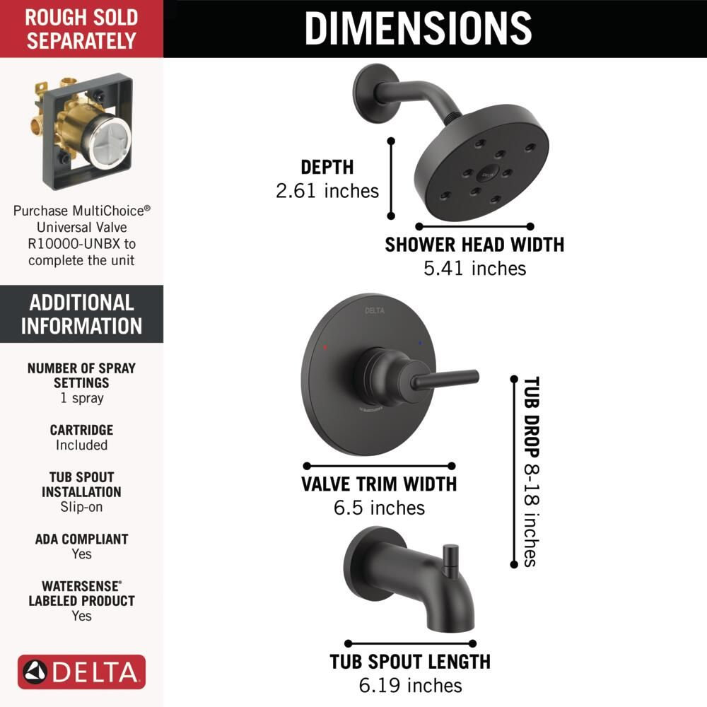 Trinsic 14 Series Single-Function Tub Shower Set, Matte Black