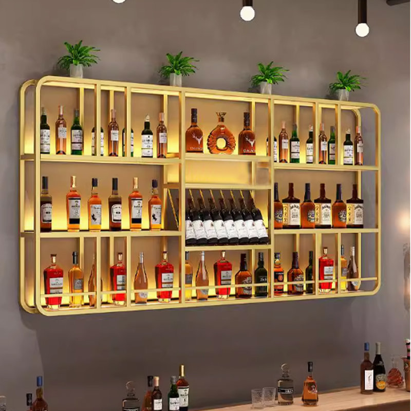 Creative Luxury Wall Mounted Wine Rack, Gold, 45.2" H x 94.4" W x 7.8" D