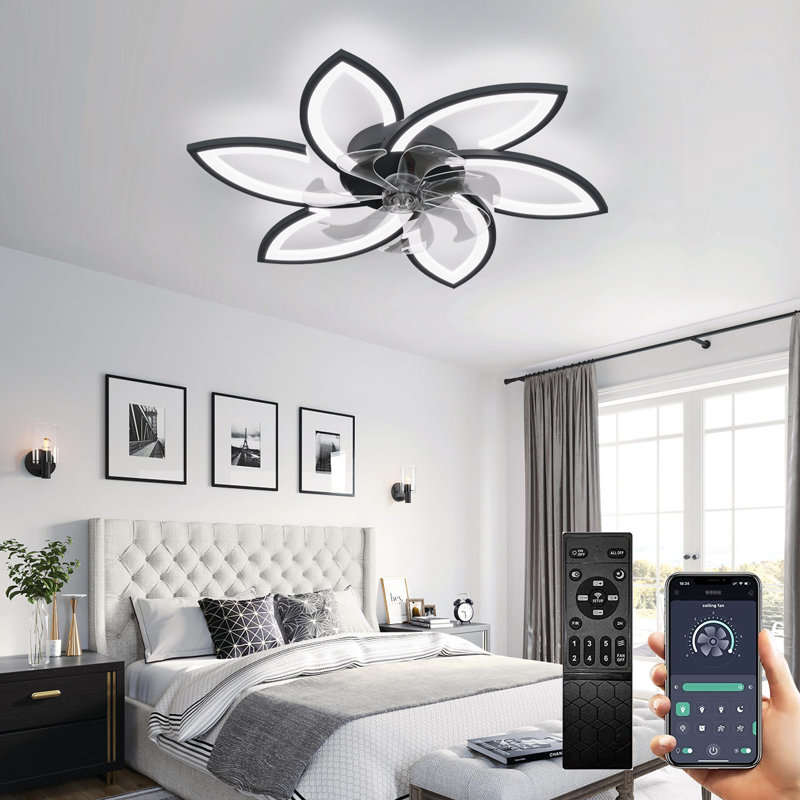 Ceiling Fan with Lights,Low Profile Ceiling Fan with Lights,Modern Dimmable Ceiling Light Fan, Black