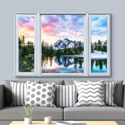 Fenêtre, paysage, «Vue de la fenêtre, ciel pastel, chaîne de montagnes, forêt, paysages naturels, paysage»