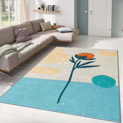 Stylish Woven Carpet , 100% Polyester, Non-Slip Felt Dot Underside | Raschel Knitting, 0.4 in Pile Height | Machine Washable, Digital Print Design | Perfect for Living Room, Bedroom & Office Decor