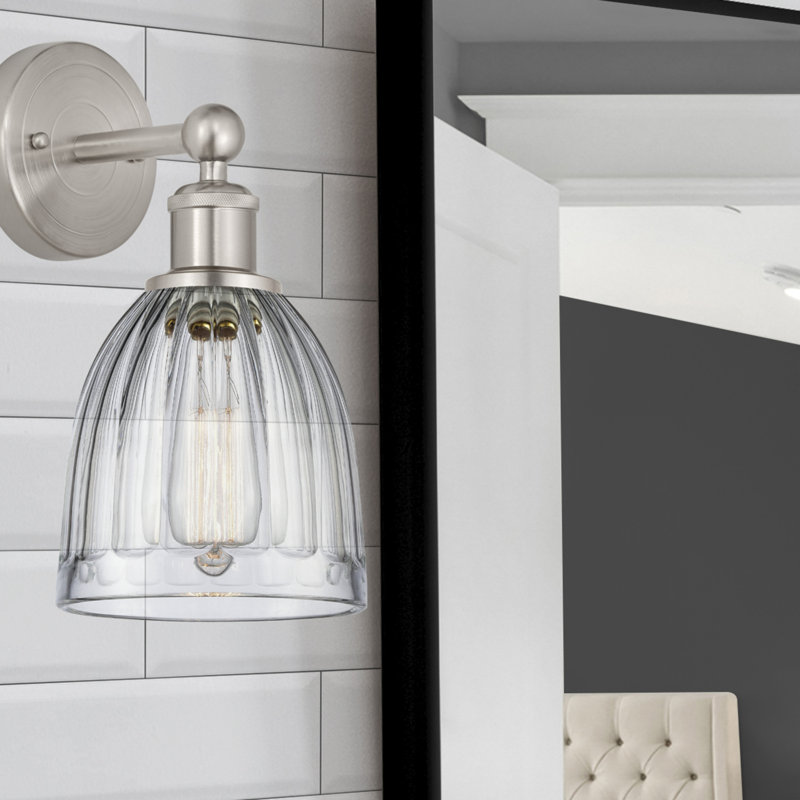 Caroleen Armed Sconce, Clear, Brushed Satin Nickel
