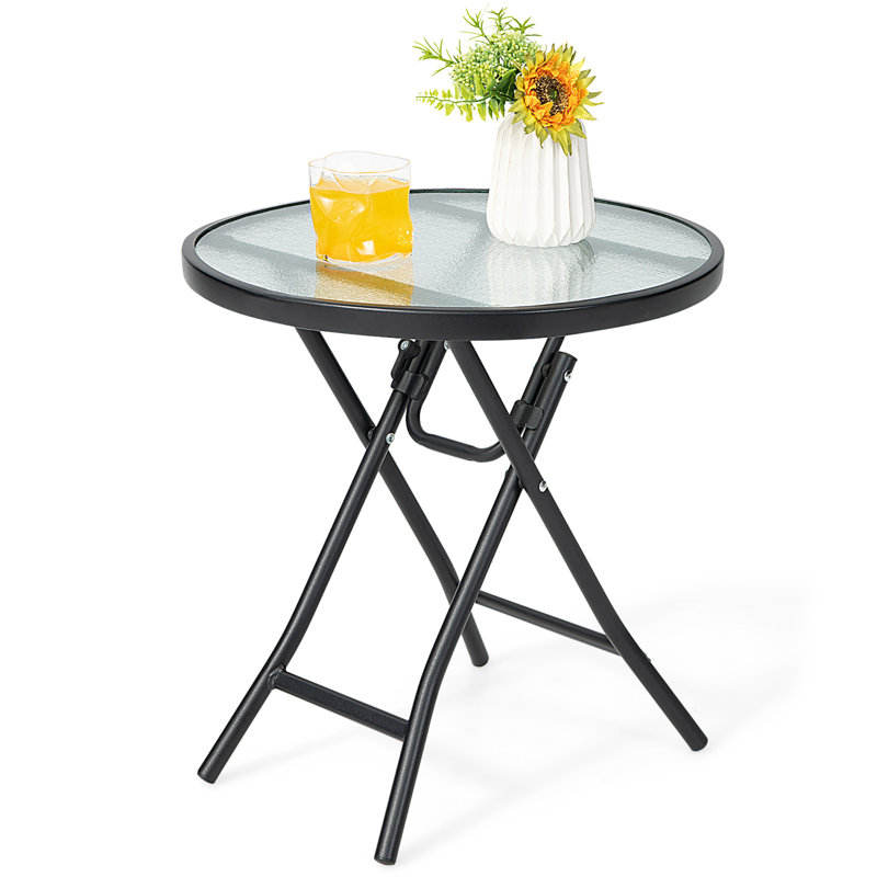 Round Metal Folding Outdoor Side Table , 18'' in. W 18'' in. D