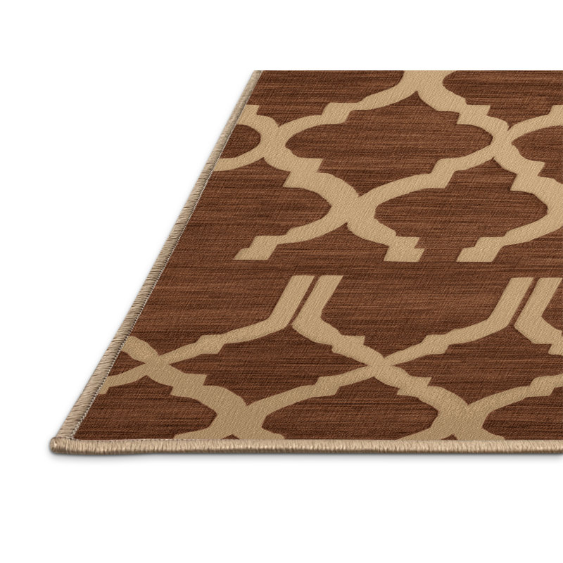 Machine Washable Trellis Brown Area Rug, Rectangulaire 2 pi x 3 pi