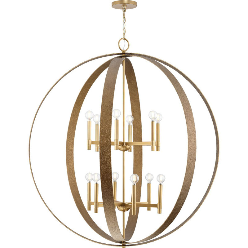 Twelve-Light Rustic Modern Pendant, Soft Gold