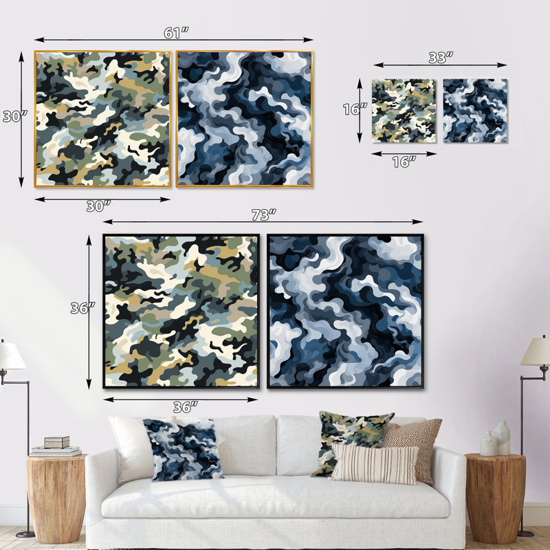 Courtnei - Ensemble de 2 collages carrés abstraits, Cadre flottant noir, H 16 po x l 33 po