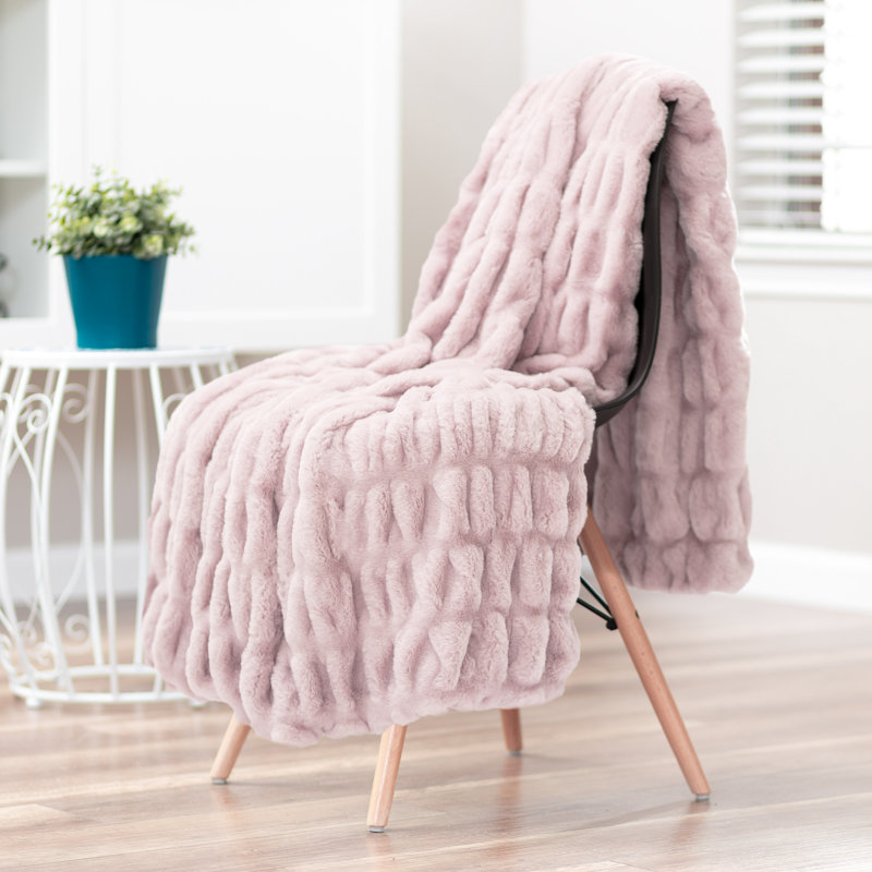 Jeté de lit en fausse fourrure, Brun clair rosé, Jeté