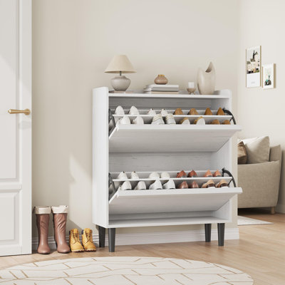 Range-chaussures avec 2 tiroirs rabattables, rangement pour chaussures caché dans le vestibule avec tablettes réglables