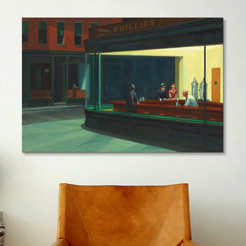 «Nighthawks, 1942» par Edward Hopper, reproduction, Toile, H 8 po x l 12 po x P 0,75 po