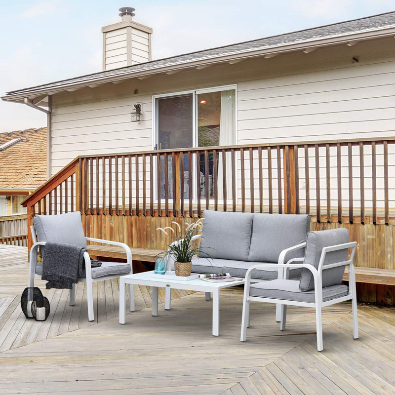 Aalijah 4 - Person Seater Sofa Set with Cushions, White