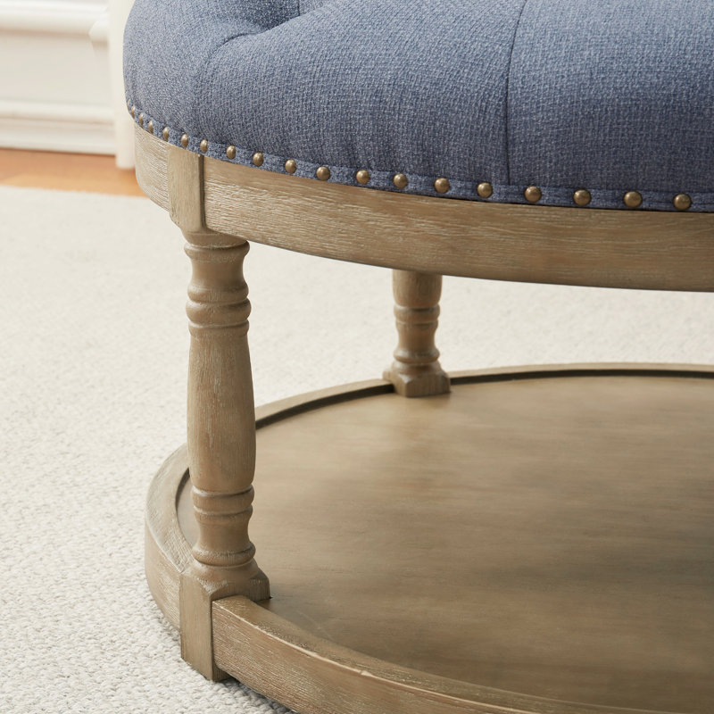 Repose-pieds rond avec rangement l 33 po Cristan,  Bleu