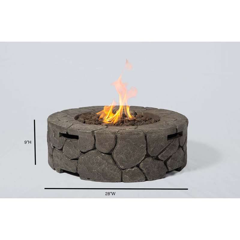 Fiber Reinforced Concrete Outdoor Fire Pit, 9" H x 28" W x 28" D, Stone Gray
