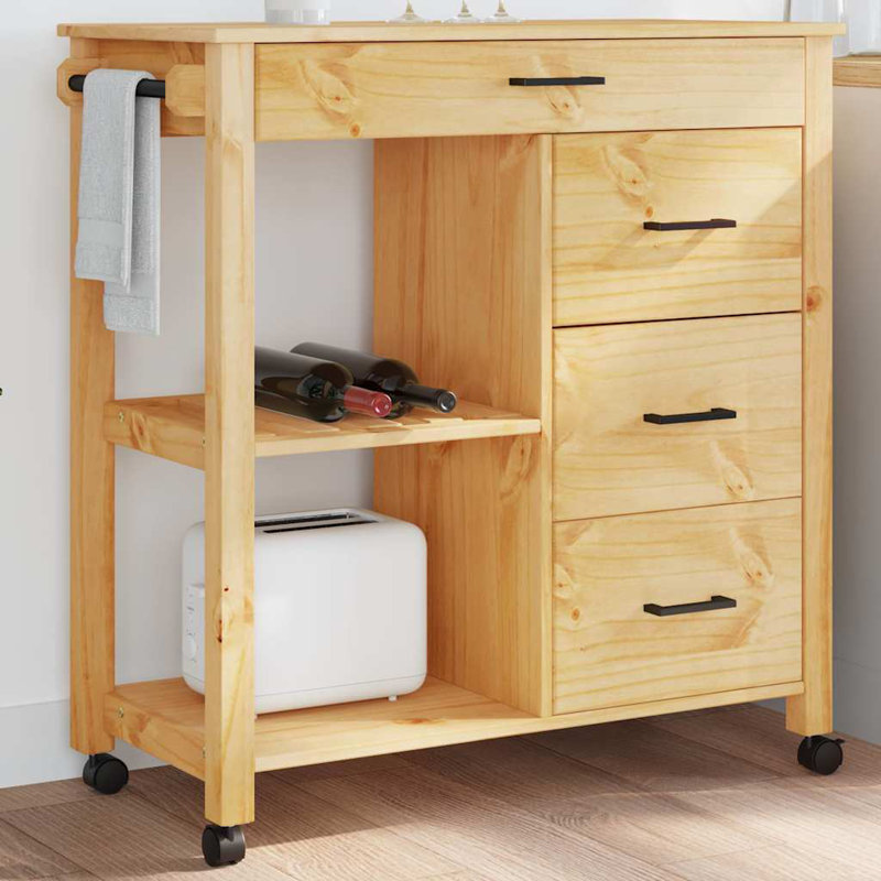 Chariot de cuisine en bois massif vidaXL 33,1 po x 15,7 po x 34,8 po vidaXL, Miel