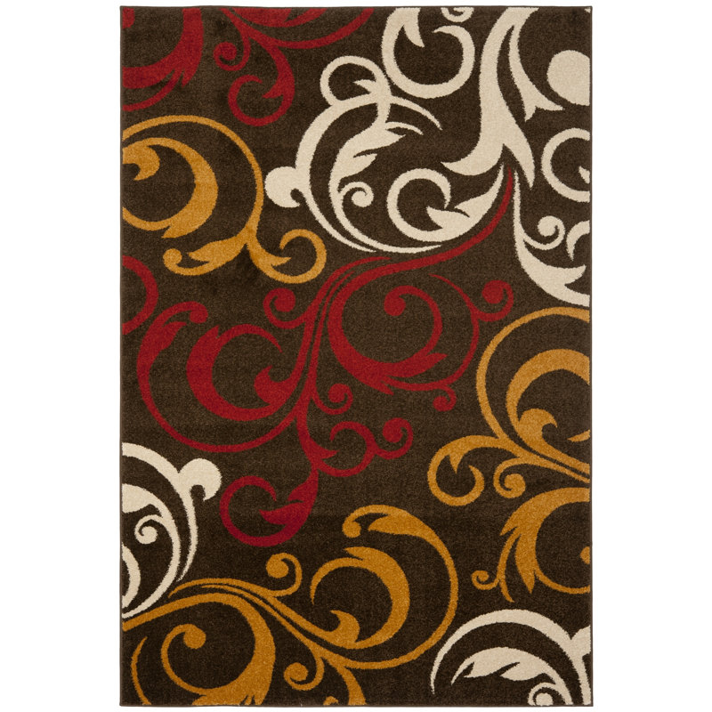 Tapis de zone brun floral Hestia, Rectangle 5 pi 1 po x 7 pi 6 po