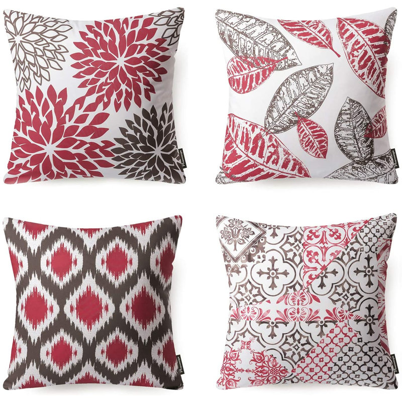 Modern Abstract 18ʺ Square Throw Pillow Cover Set, Red/Coffee, Pillow Cover Only - No Insert