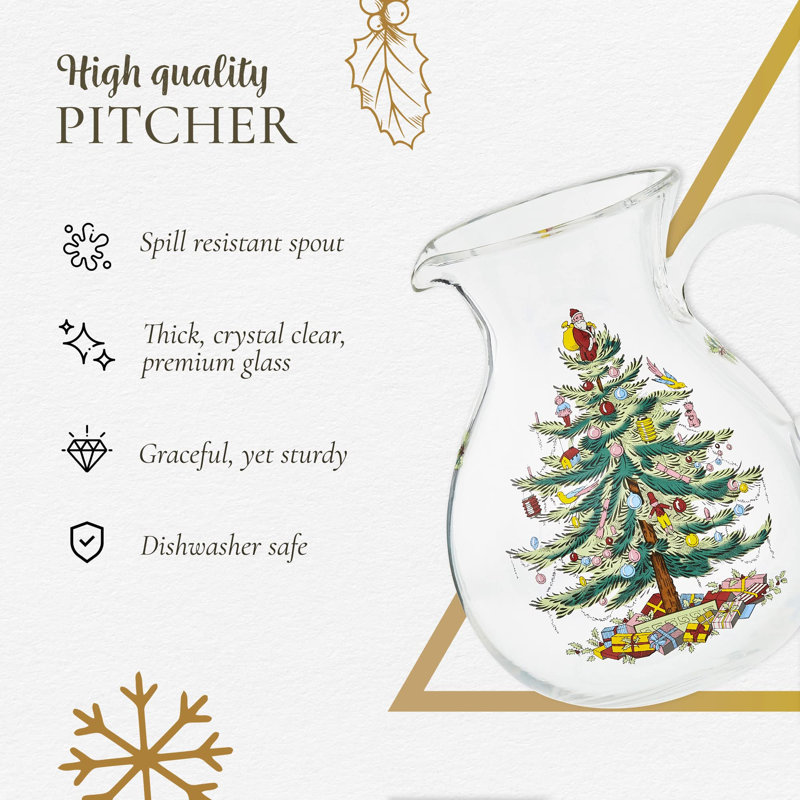 Spode Christmas Tree Glass Pitcher 6 Pt/9"