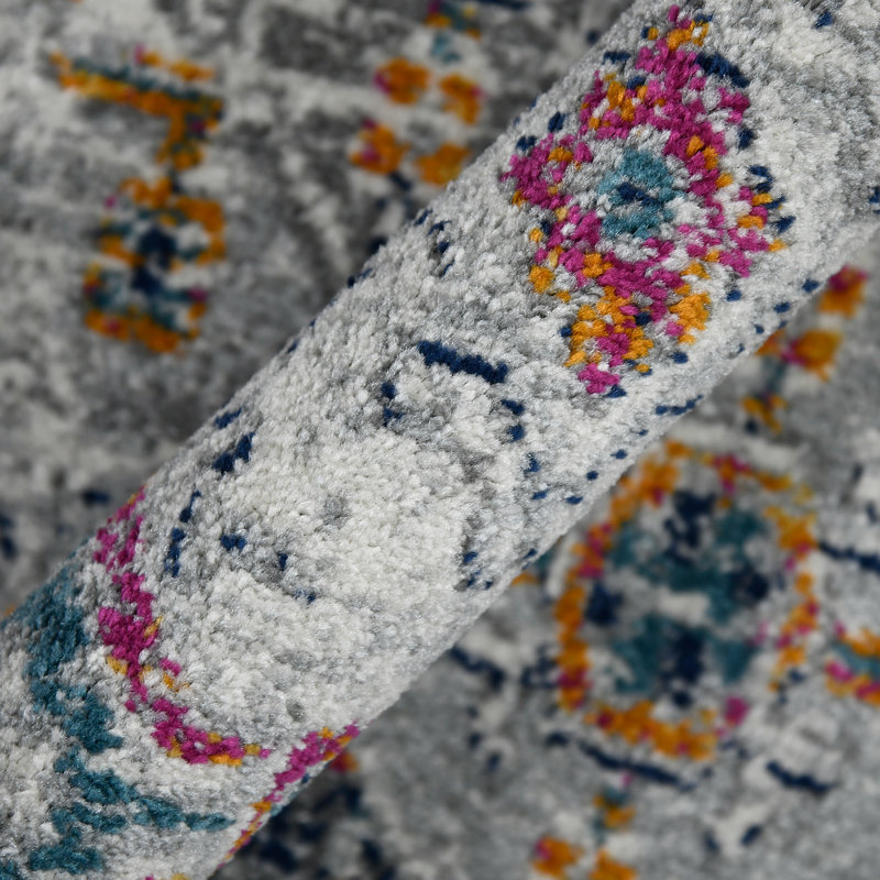 Blue and Orange Rectangular Synthetic Reversible Area Rug