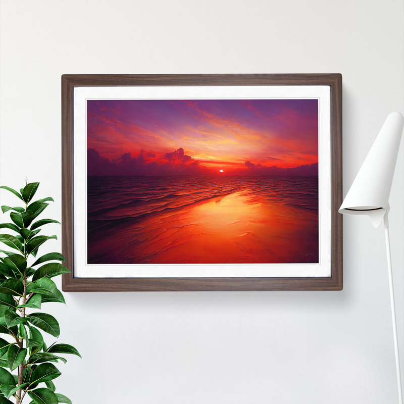 XH1022-7509X Riveting Ocean Sunset - Single Picture Frame Painting, 46cm H x 64cm W x 2cm D, Walnut 