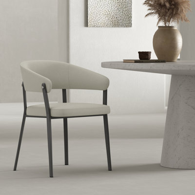 Belle Modern Textured Vegan Leather Upholstered Metal Dining Chair in Oatmeal