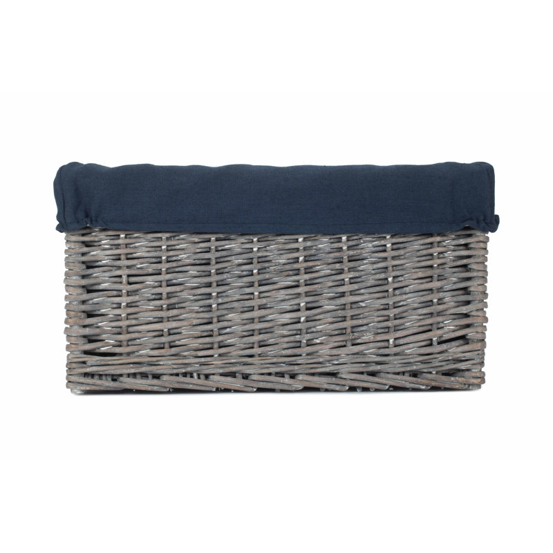 House Of Hampton Wicker Decorative Basket, 22cm H x 42cm W x 30cm D, Grey Wash/Navy Lining