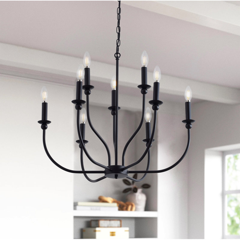 Capili 9 - Light Bulbs Modern Design Candle Style Classic / Traditional Chandelier Light Fixture, Black