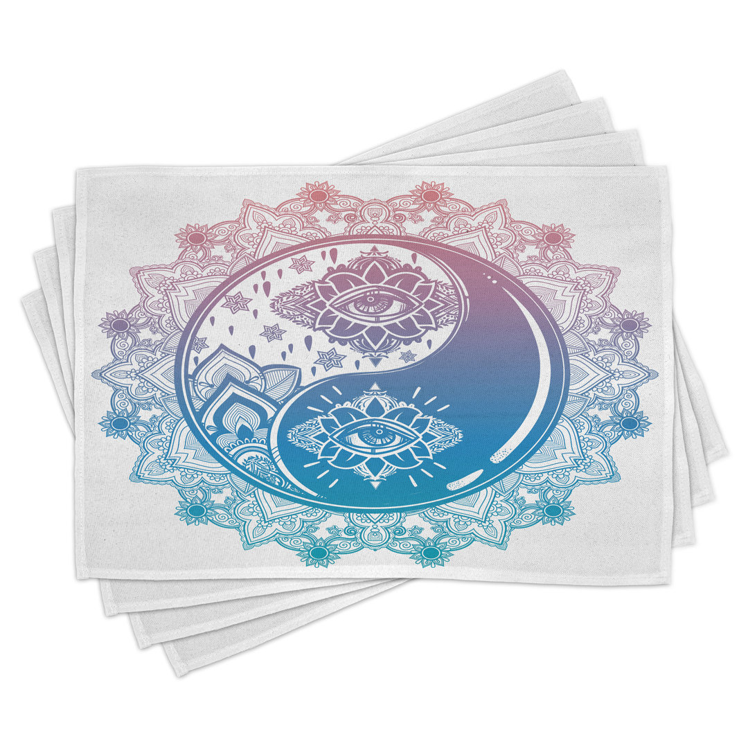 Platzdeckchen 4er Set, Ying Yang Mandala, Rosa Blau