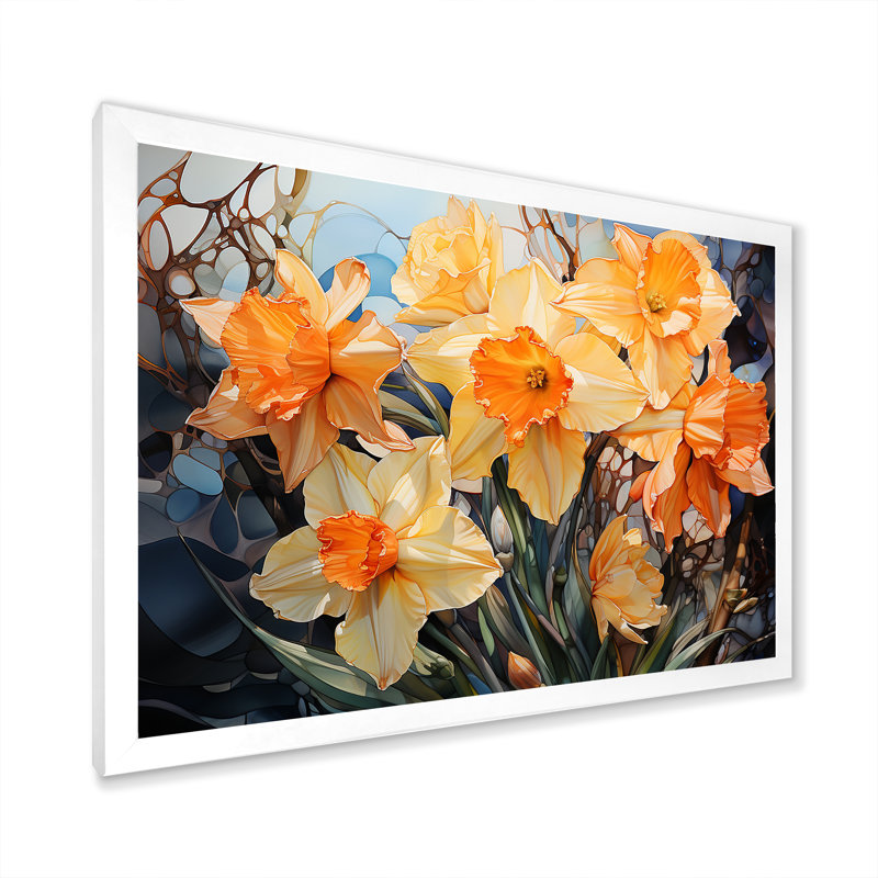 Efflorescence de jonquilles orange, H 12 po x l 20 po x P 1 po, Cadre simple blanc